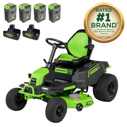 Greenworks 60V 42" Cordless Battery CrossoverT Riding Lawn Mower w/ Four (4) 8.0Ah Batteries and Two (2) Dual Port Turbo Chargers - 7420602