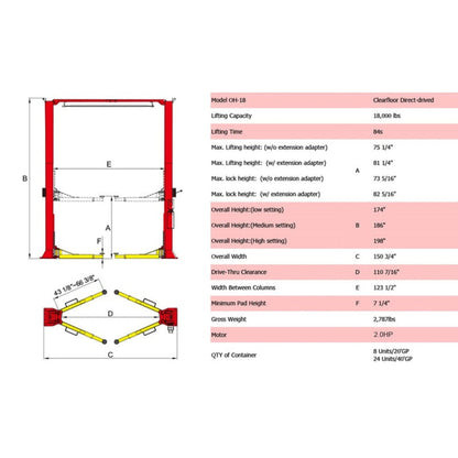 AMGO OH-18 18,000 lb 2 Post Lift - OH-18