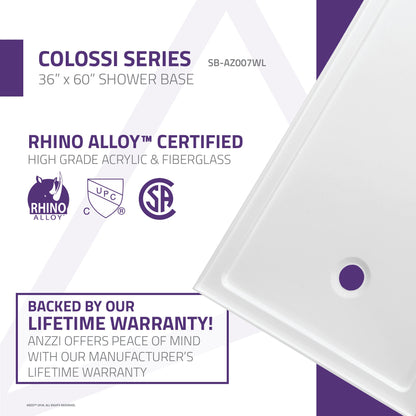 Anzzi Colossi Series 60 in. x 36 in. Shower Base in White SB-AZ007WL - SB-AZ007WL