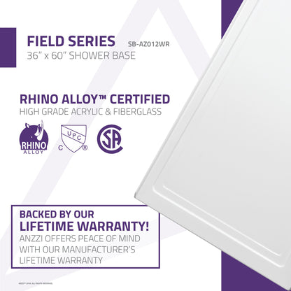 Anzzi Field Series 60 in. x 36 in. Shower Base in White SB-AZ012WR - SB-AZ012WR