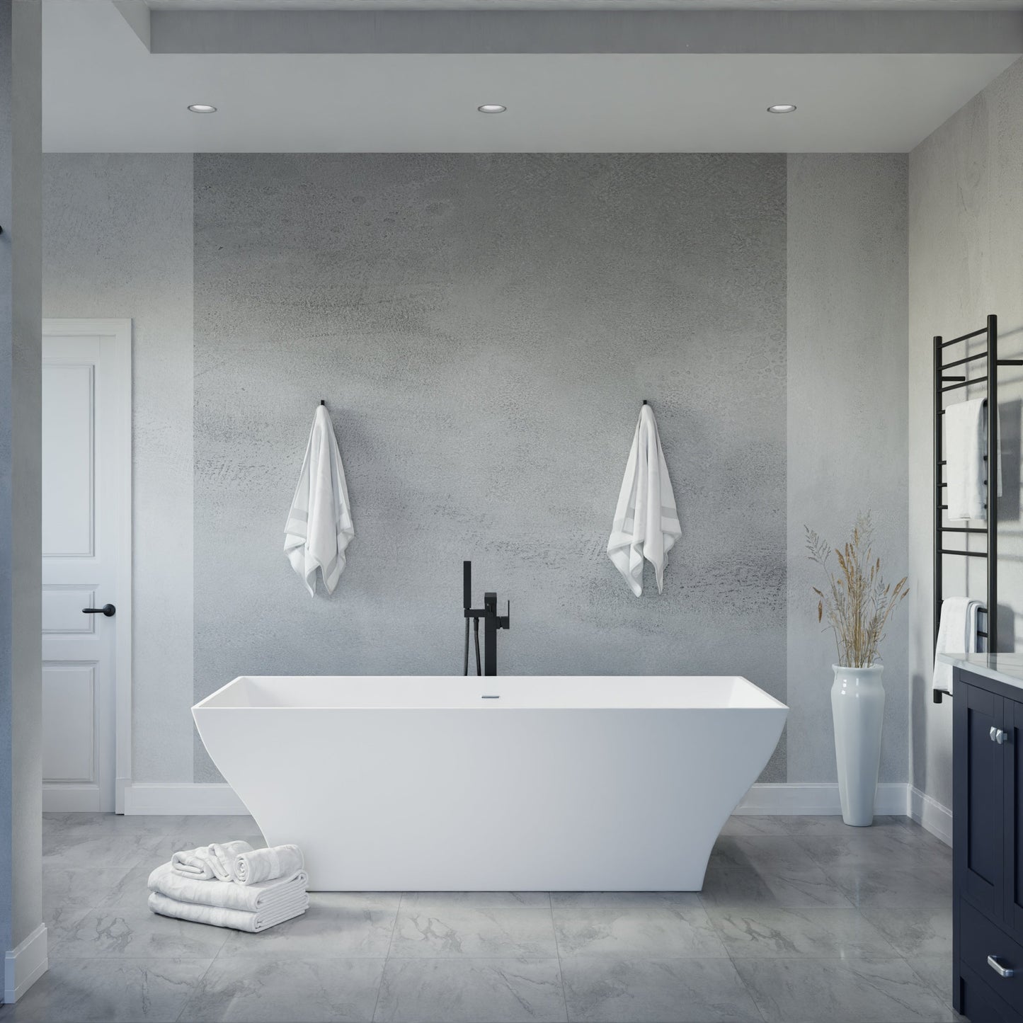 Anzzi Kayenge 5.9 ft. Solid Surface Center Drain Freestanding Bathtub in Matte White FT-AZ8419 - FT-AZ8419