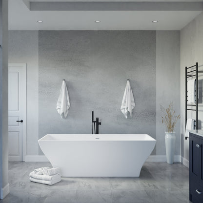 Anzzi Kayenge 5.9 ft. Solid Surface Center Drain Freestanding Bathtub in Matte White FT-AZ8419 - FT-AZ8419