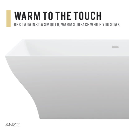 Anzzi Kayenge 5.9 ft. Solid Surface Center Drain Freestanding Bathtub in Matte White FT-AZ8419 - FT-AZ8419