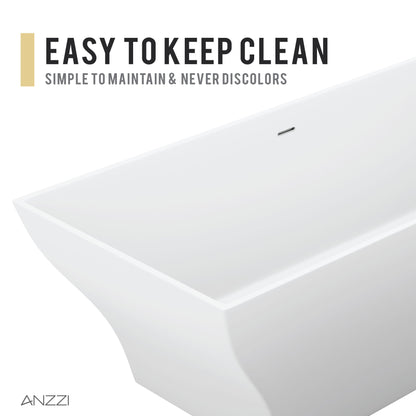 Anzzi Kayenge 5.9 ft. Solid Surface Center Drain Freestanding Bathtub in Matte White FT-AZ8419 - FT-AZ8419