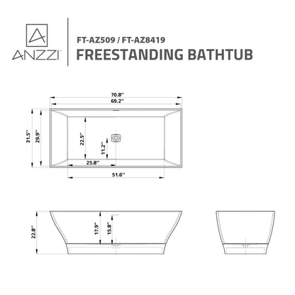 Anzzi Kayenge 5.9 ft. Solid Surface Center Drain Freestanding Bathtub in Matte White FT-AZ8419 - FT-AZ8419