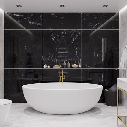 Anzzi Kekehun 6.3 ft. Solid Surface Center Drain Freestanding Bathtub in Matte White FT-AZ8415 - FT-AZ8415