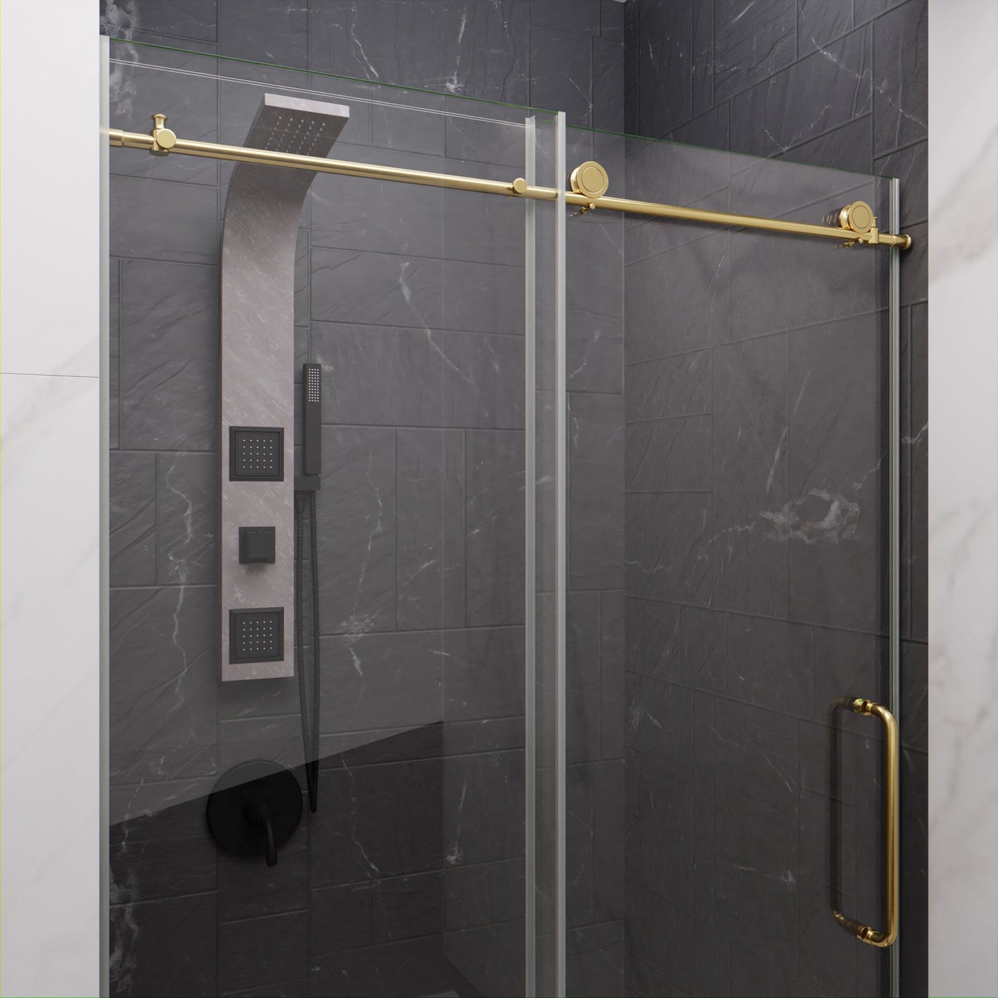 Anzzi Leon Series 48 in. by 76 in. Frameless Sliding Shower Door with Handle SD-AZ8077-01  - SD-AZ8077-01BG