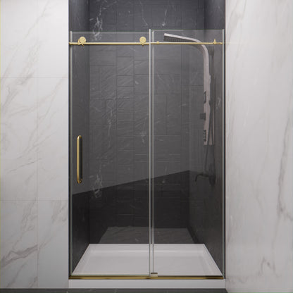 Anzzi Leon Series 48 in. by 76 in. Frameless Sliding Shower Door with Handle SD-AZ8077-01  - SD-AZ8077-01BG