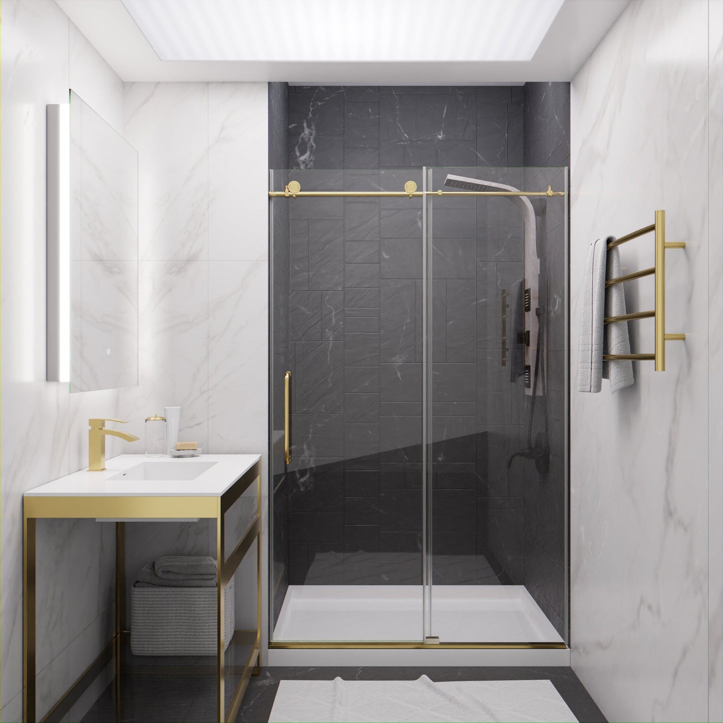 Anzzi Leon Series 48 in. by 76 in. Frameless Sliding Shower Door with Handle SD-AZ8077-01  - SD-AZ8077-01BG