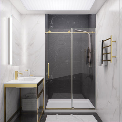 Anzzi Leon Series 48 in. by 76 in. Frameless Sliding Shower Door with Handle SD-AZ8077-01  - SD-AZ8077-01BG