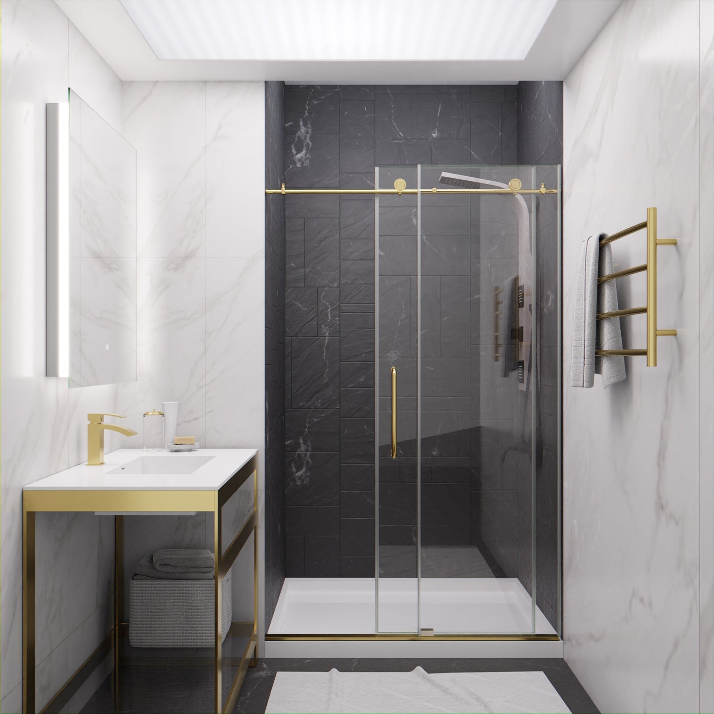 Anzzi Leon Series 48 in. by 76 in. Frameless Sliding Shower Door with Handle SD-AZ8077-01  - SD-AZ8077-01BG