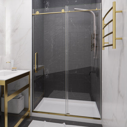 Anzzi Leon Series 48 in. by 76 in. Frameless Sliding Shower Door with Handle SD-AZ8077-01  - SD-AZ8077-01BG
