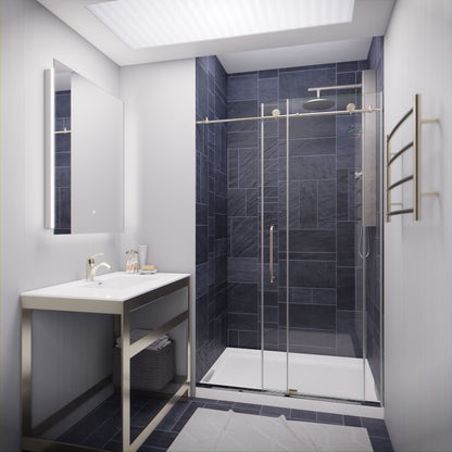 Anzzi Leon Series 48 in. by 76 in. Frameless Sliding Shower Door with Handle SD-AZ8077-01  - SD-AZ8077-01BG