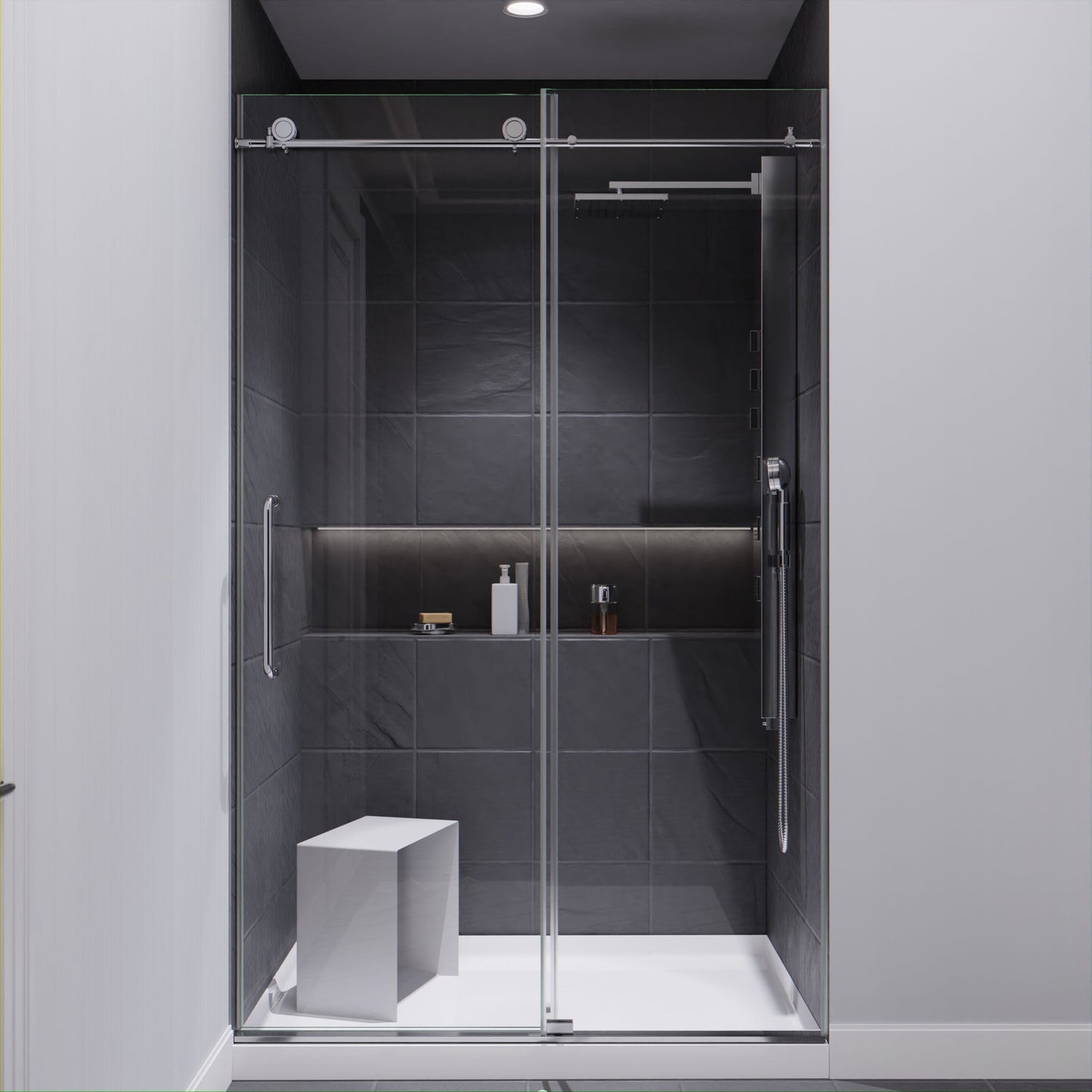 Anzzi Leon Series 48 in. by 76 in. Frameless Sliding Shower Door with Handle SD-AZ8077-01  - SD-AZ8077-01BG