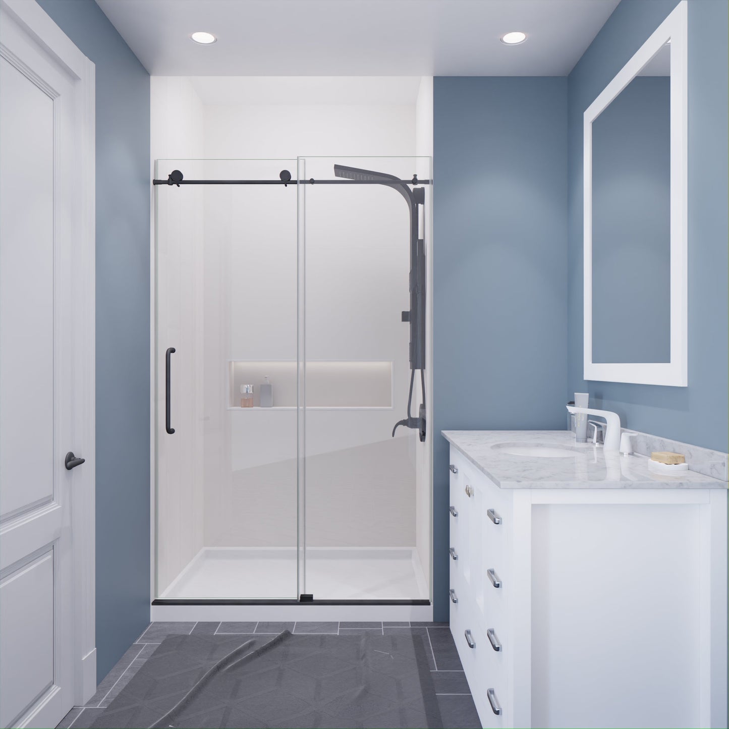 Anzzi Leon Series 48 in. by 76 in. Frameless Sliding Shower Door with Handle SD-AZ8077-01  - SD-AZ8077-01BG