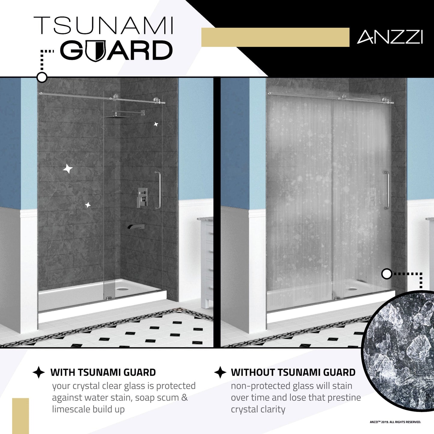 Anzzi Leon Series 48 in. by 76 in. Frameless Sliding Shower Door with Handle SD-AZ8077-01  - SD-AZ8077-01BG