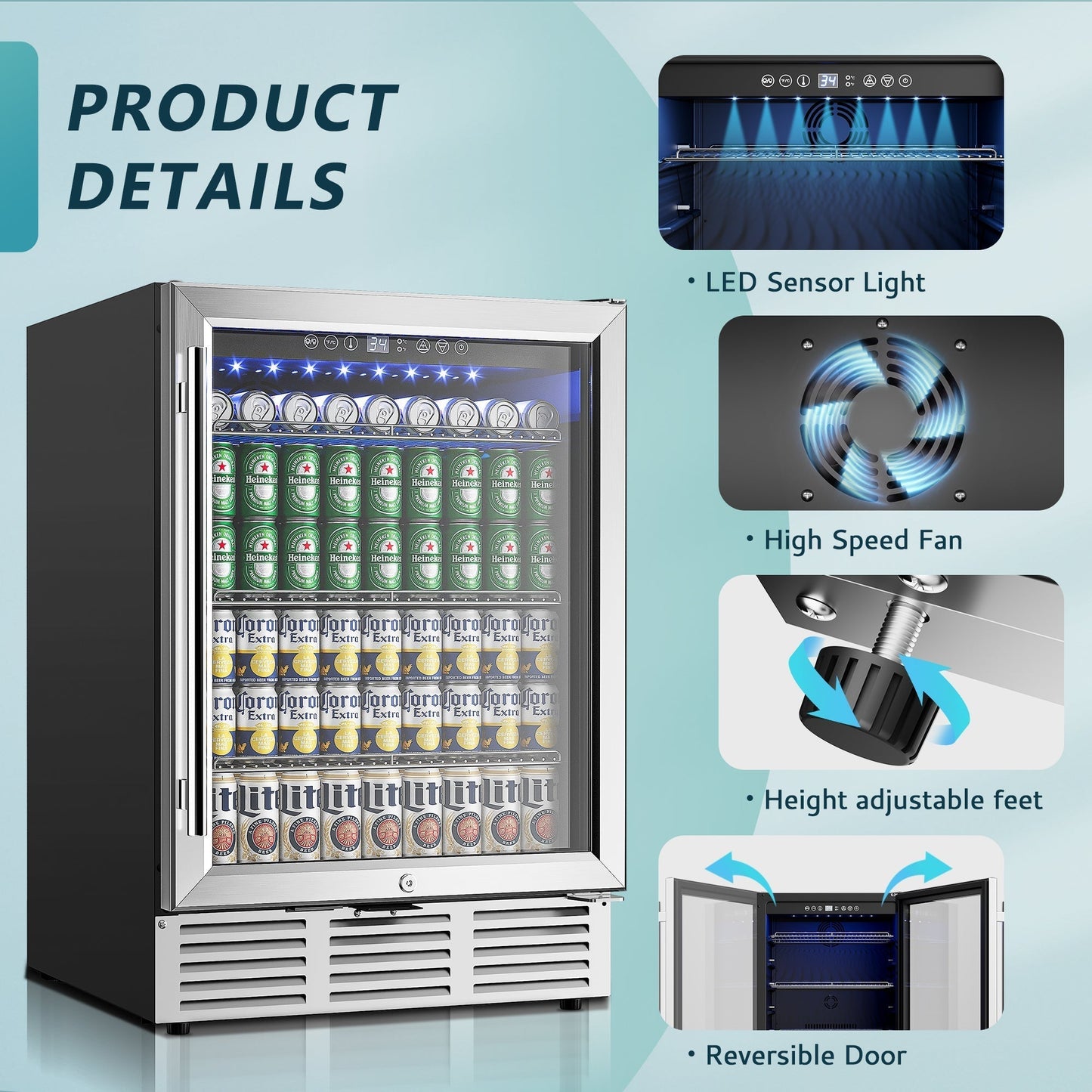 EUHOMY Beverage Refrigerator Under Counter Beer Fridge Large Capacity Wine Cooler - BRU-04