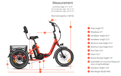 Addmotor 750W 48V CITYTRI E-310 Trike Electric Bike - EB-ADD-E310S-RED