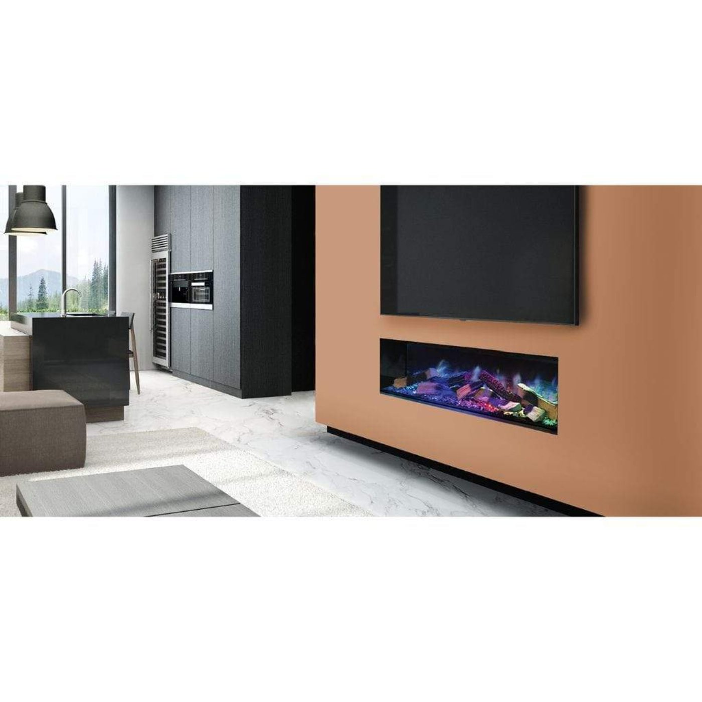 European Home 60" Linnea 3-Sided Built-In Electric Fireplace with Halo Burner Technology - EV-FP-Halo-LINNEA