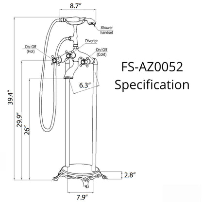 Anzzi Tugela 3-Handle Claw Foot Tub Faucet with Hand Shower FS-AZ0052 - FS-AZ0052BN