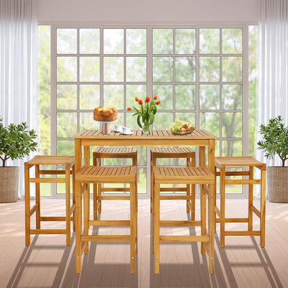 Tangkula 5 Piece Outdoor Acacia Wood Bar Table Set - HW71325+HW71326-4+HW71326-2 Price