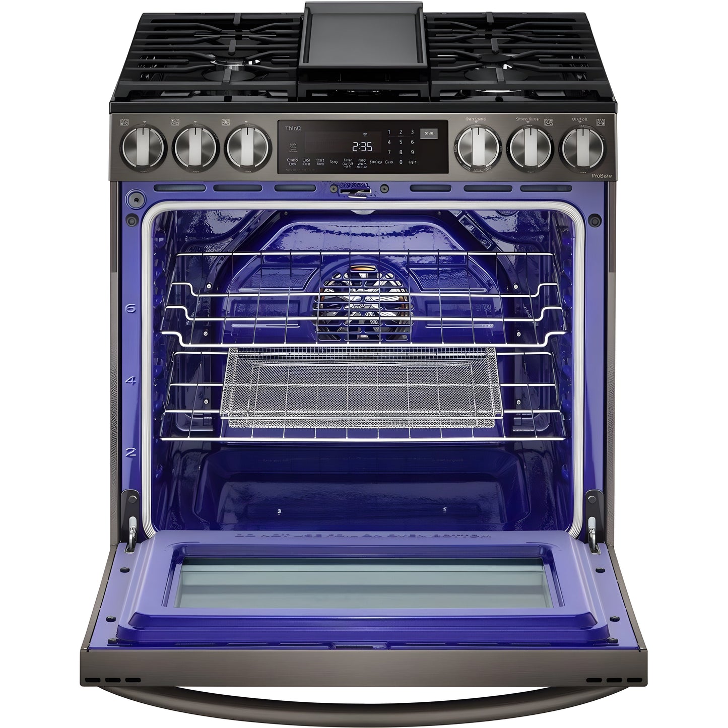 LG 30 in. 6.3-Cu. Ft. Smart Wi-Fi Enabled ProBake Convection InstaView Gas Slide-in Range with Air Fry, Black Stainless Steel (LSGL6335D)