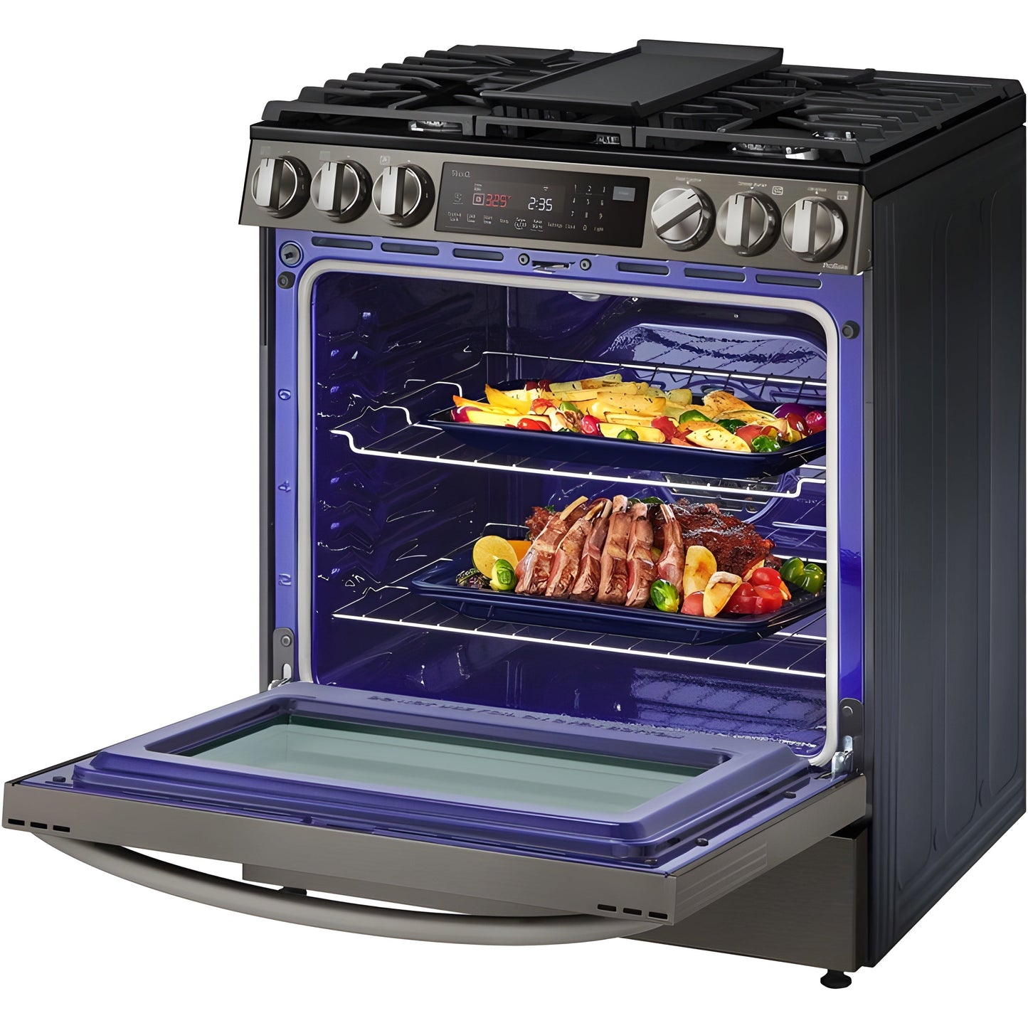 LG 30 in. 6.3-Cu. Ft. Smart Wi-Fi Enabled ProBake Convection InstaView Gas Slide-in Range with Air Fry, Black Stainless Steel (LSGL6335D)