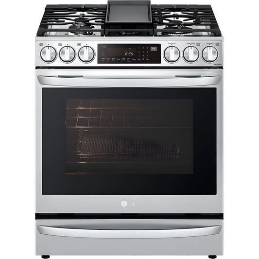 LG 30 in. 6.3-Cu. Ft. Smart Wi-Fi Enabled ProBake Convection InstaView Gas Slide-in Range with Air Fry, Stainless Steel (LSGL6337F)