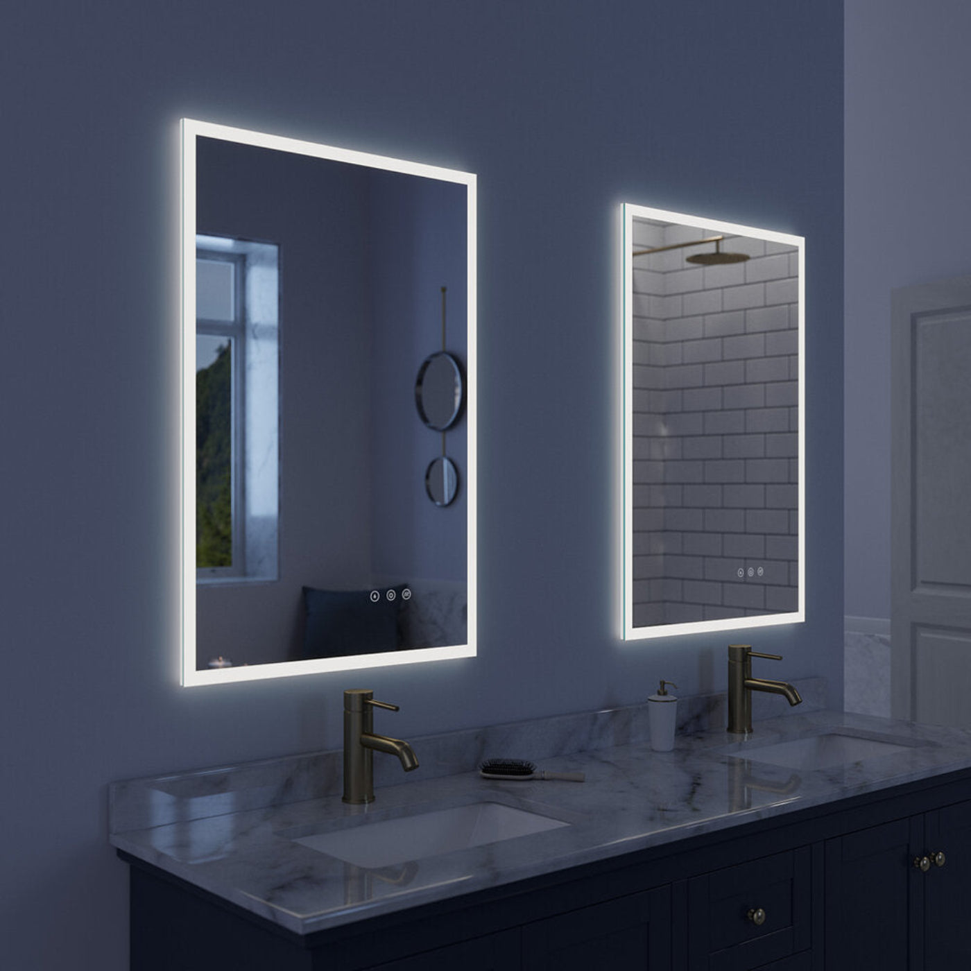 Arpella - Lucent 24 in. x 36 in. Wall Mounted LED Vanity Mirror with Color Changer, Memory Dimmer and Defogger - LEDCM2436