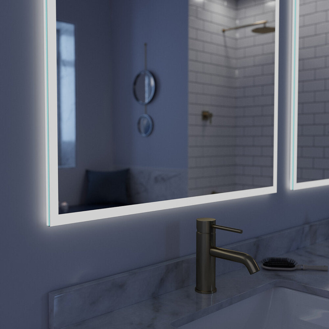 Arpella - Lucent 34 in. x 36 in. Wall Mounted LED Vanity Mirror with Color Changer, Memory Dimmer and Defogger - LEDCM3436