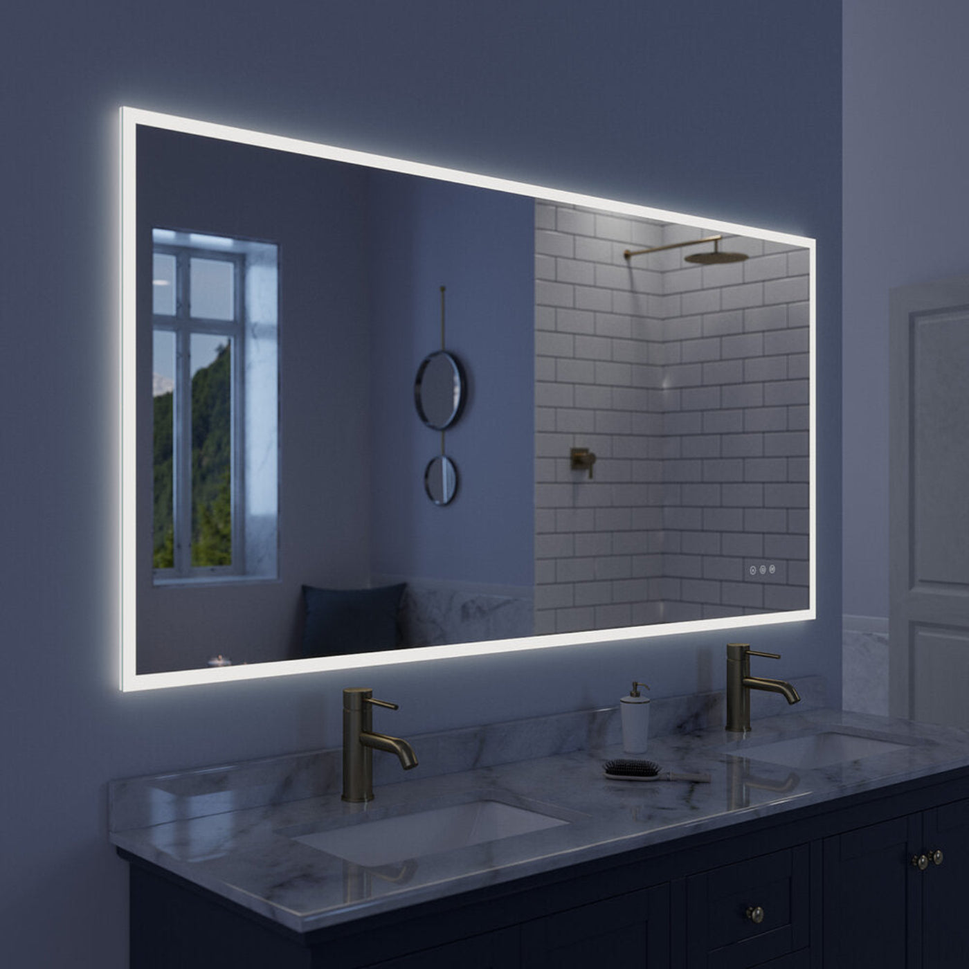 Arpella  Lucent 70 in. x 36 in. Wall Mounted LED Vanity Mirror with Color Changer, Memory Dimmer and Defogger - LEDCM7036