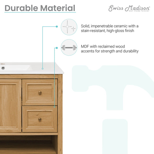 Swiss Madison Château 36" Bathroom Vanity in Natural Oak - SM-BV241 - Backyard Provider