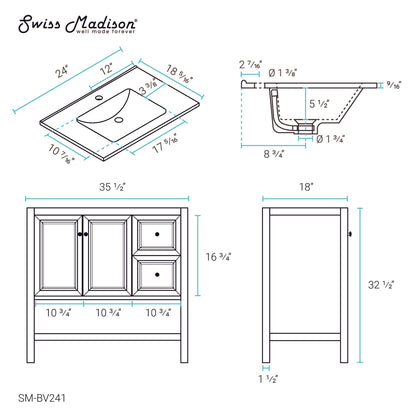Swiss Madison Château 36" Bathroom Vanity in Natural Oak - SM-BV241 - Backyard Provider