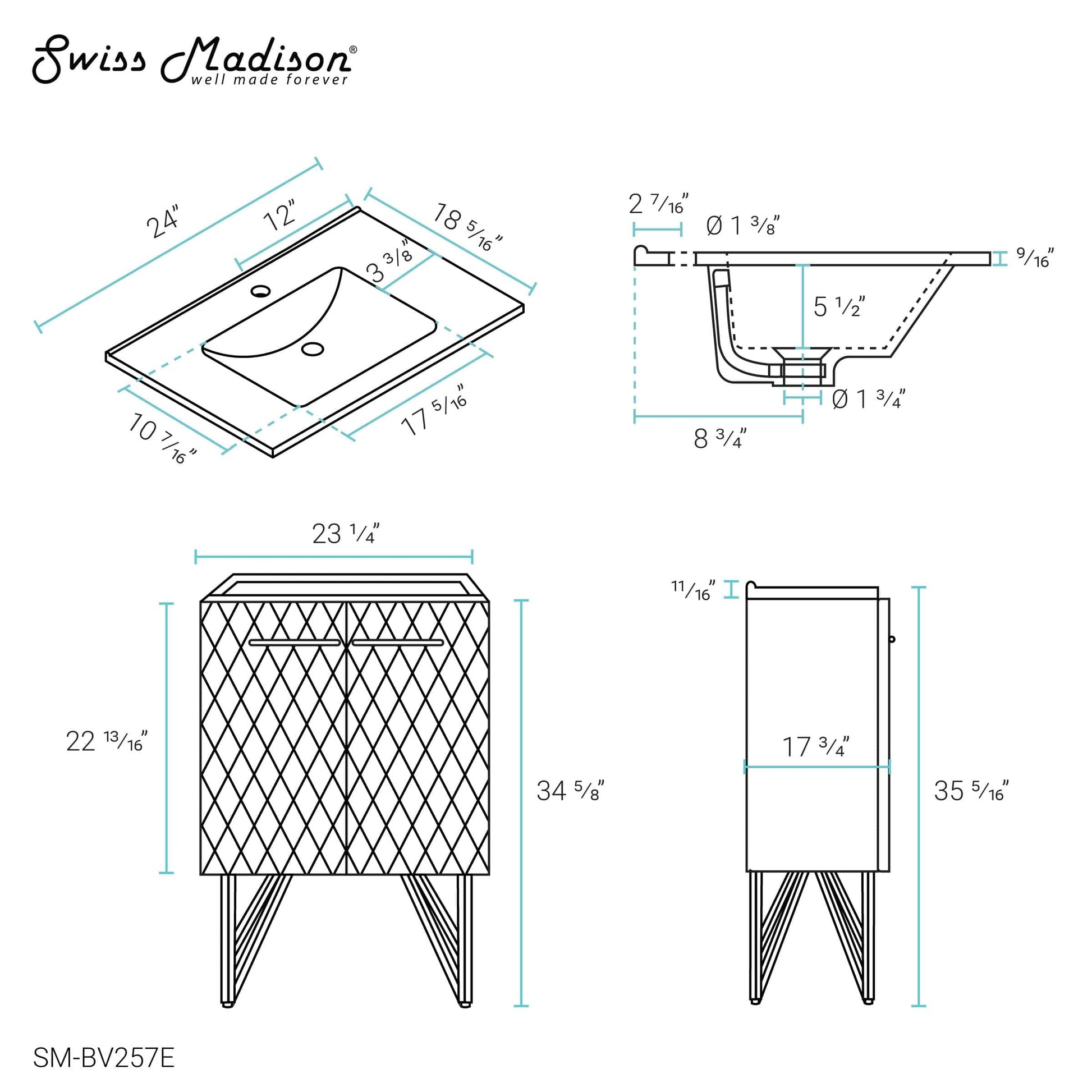 Swiss Madison Annecy 24" Bathroom Vanity in Diamond Grey - SM-BV257E - Backyard Provider