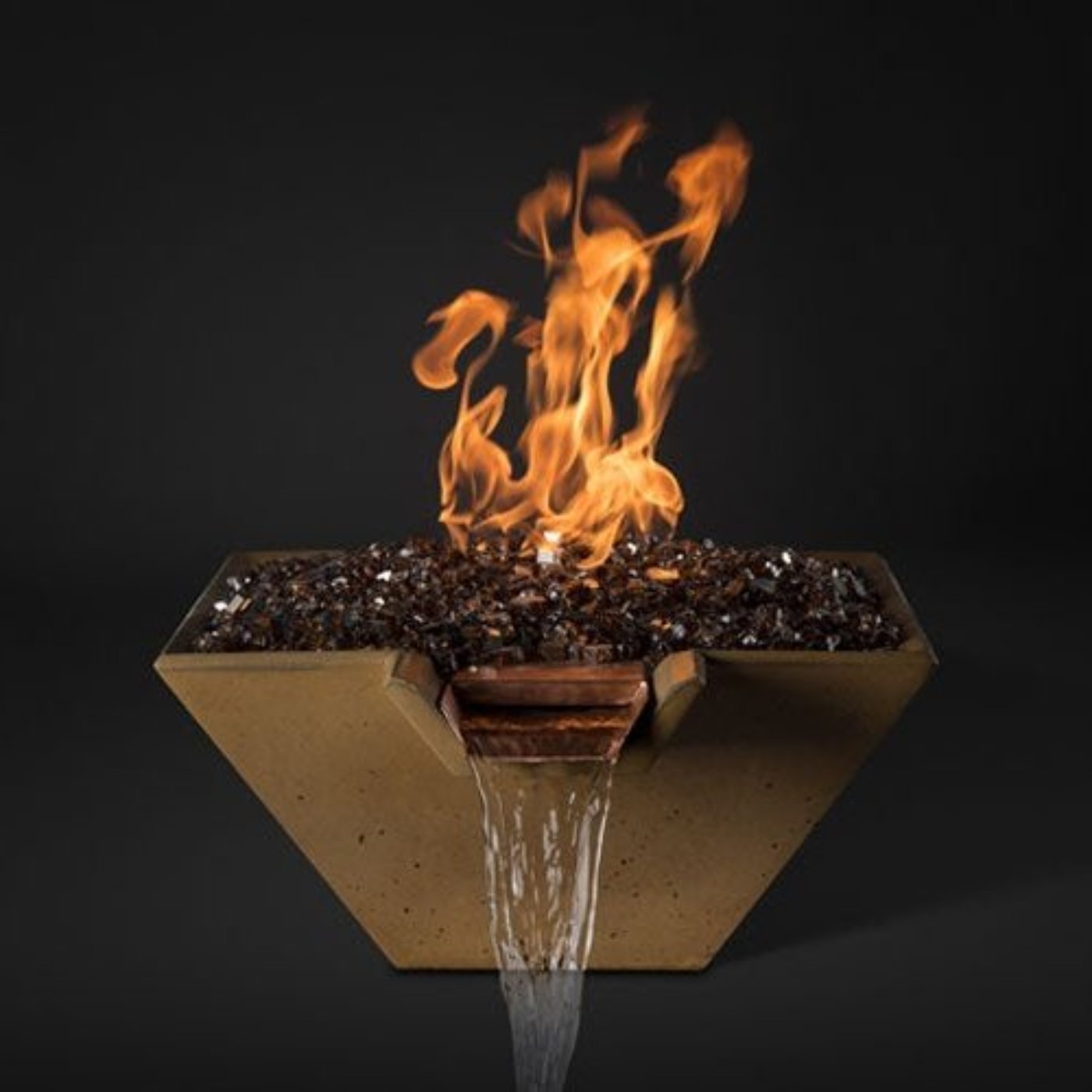 Slick Rock 34" Cascade Square Fire on Glass, Copper Spillway - KCC34SPSCCEING