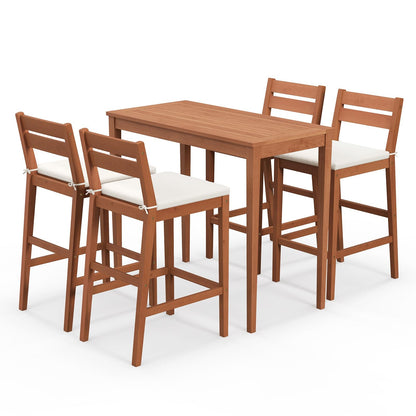 Tangkula 5 Pieces Patio Eucalyptus Wood Bar Set - HW71566+2*HW71567WH-2