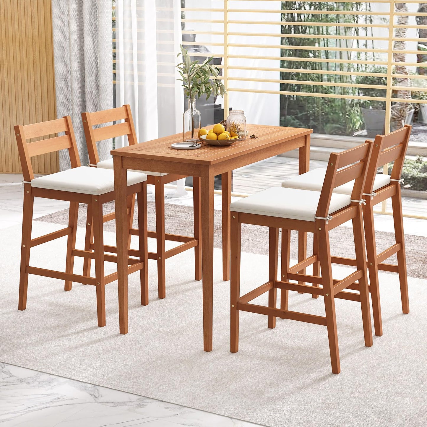 Tangkula 5 Pieces Patio Eucalyptus Wood Bar Set - HW71566+2*HW71567WH-2