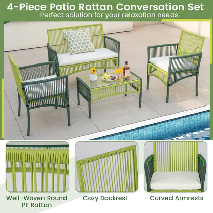 Tangkula 4 Pieces Outdoor Rattan Chair Set for Backyard, Poolside, Balcony - NP11282