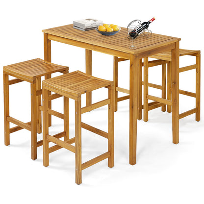 Tangkula 5 Piece Outdoor Acacia Wood Bar Table Set - HW71325+HW71326-4+HW71326-2 Price
