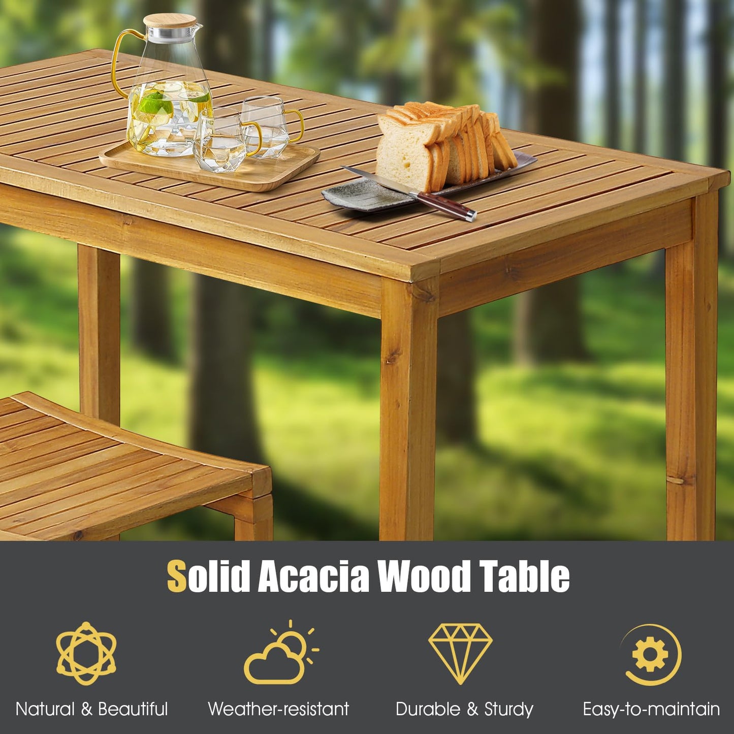 Tangkula 5 Piece Outdoor Acacia Wood Bar Table Set - HW71325+HW71326-4+HW71326-2 Price