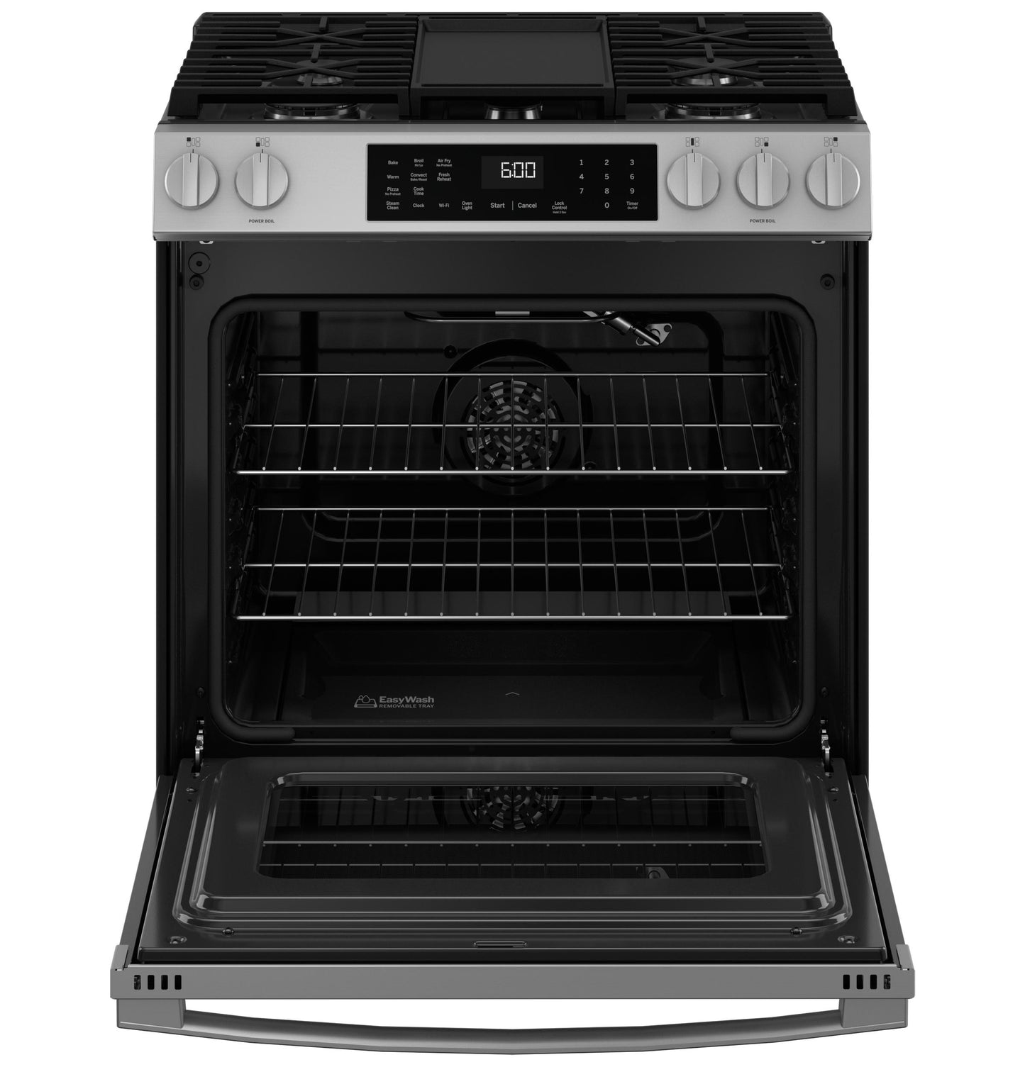 GE APPLIANCES GGS600AVFS GE(R) 30" Slide-In Front-Control Convection Gas Range with No Preheat Air Fry and EasyWash(TM) Oven Tray - GGS600AVFS-KT