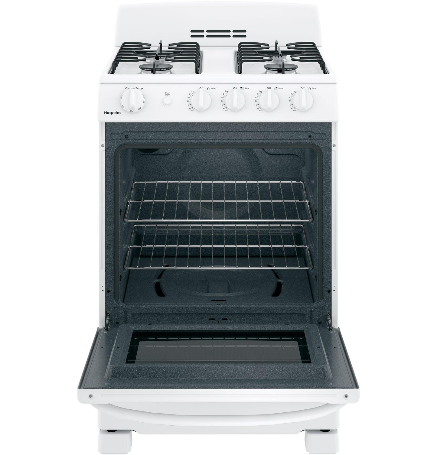 HOTPOINT 24" Front-Control Free-Standing Gas Range with Large Window - RGAS300DMWW-KT