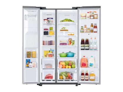 SAMSUNG 26.7 cu. ft. Large Capacity Side-by-Side Refrigerator with Touch Screen Family Hub™ in Stainless Steel - RS27T5561SR-KT