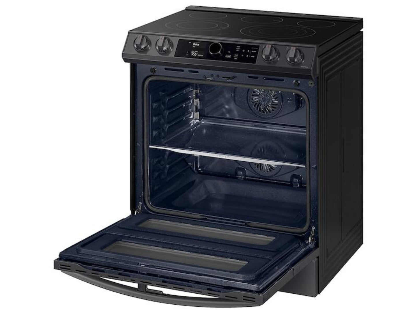 SAMSUNG 6.3 cu ft. Smart Slide-in Electric Range with Smart Dial, Air Fry, & Flex Duo™ in Black Stainless Steel - NE63T8751SG-KT