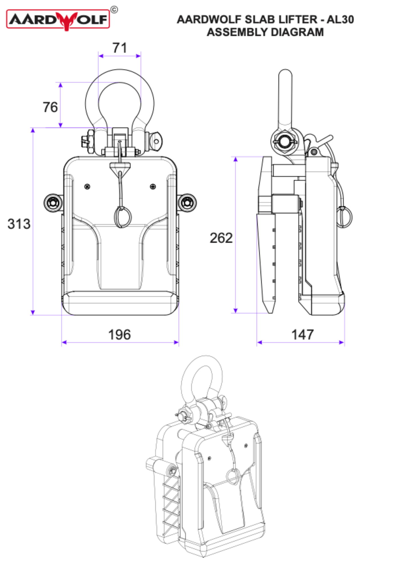 Aardwolf Slab Lifter 30 with Rollers - AL30R
