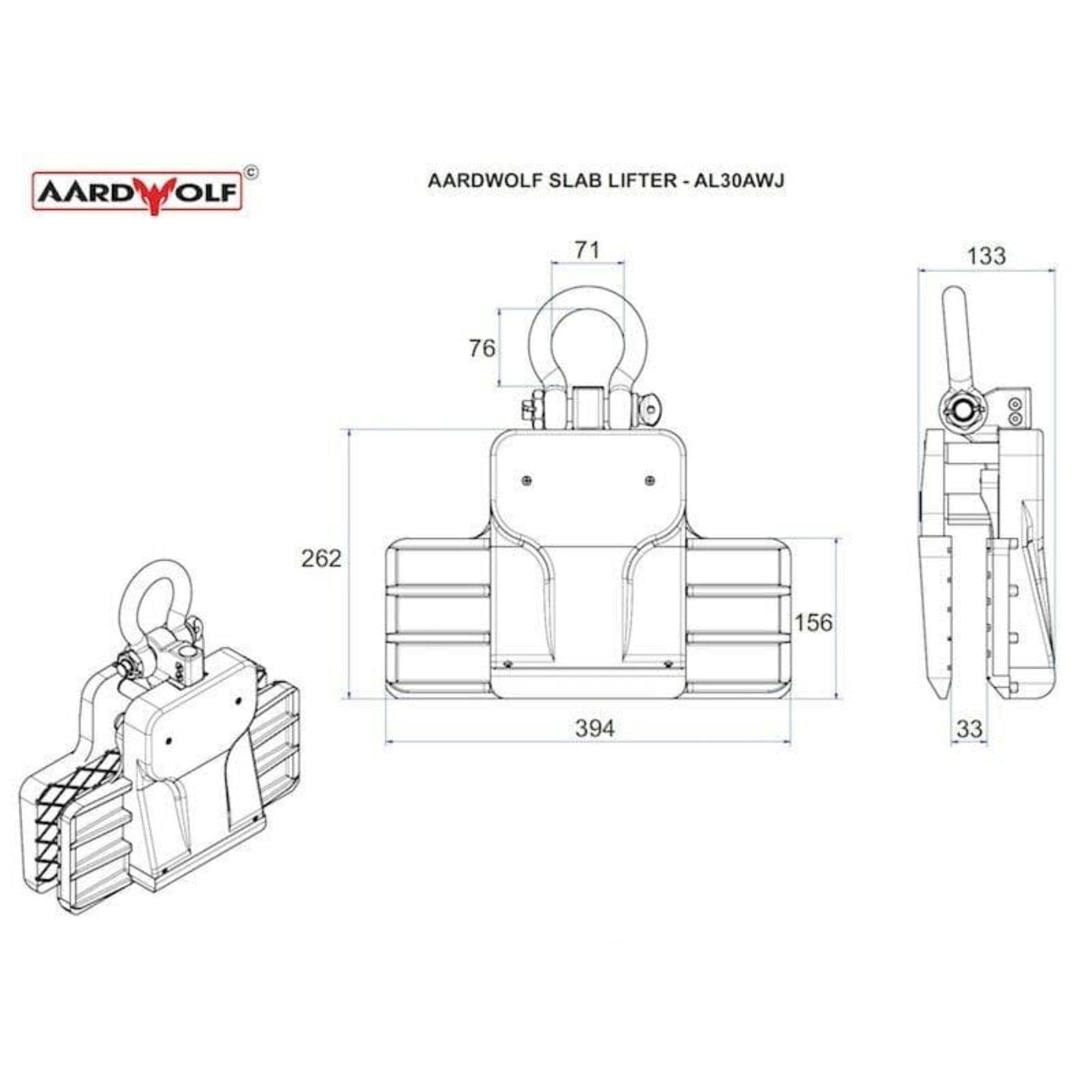 Aardwolf Slab Lifter 30 Type A Wide Jaw with Rollers for Stone - AL30AWJR