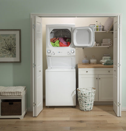 GE APPLIANCES 3.9 cu. ft. Washer & 5.9 cu. ft. Gas Dryer Unitized Spacemaker - GUD27GESNWW-KT