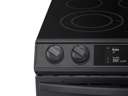 SAMSUNG 6.3 cu ft. Smart Slide-in Electric Range with Smart Dial, Air Fry, & Flex Duo™ in Black Stainless Steel - NE63T8751SG-KT