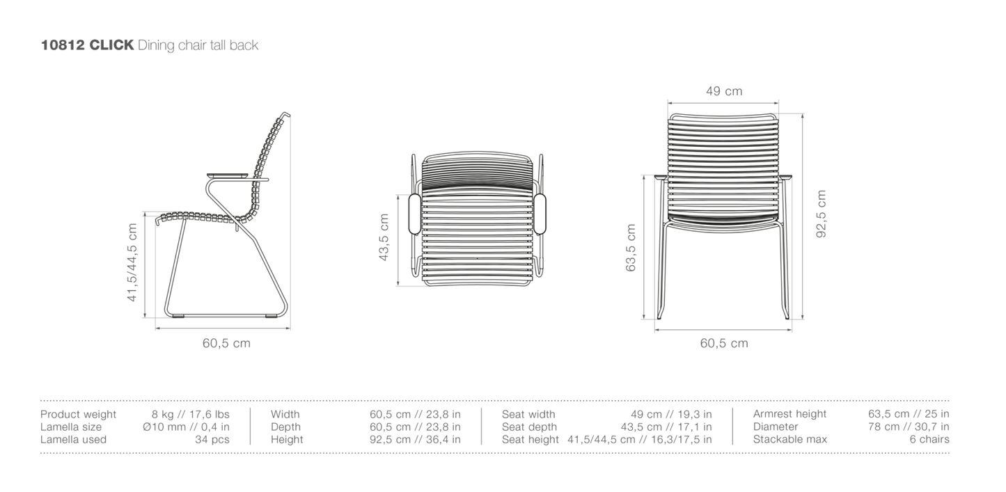 HOUE CLICK Outdoor Dining Chair w/Armrests - Tall Back