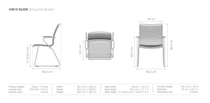 HOUE CLICK Outdoor Dining Chair w/Armrests - Tall Back